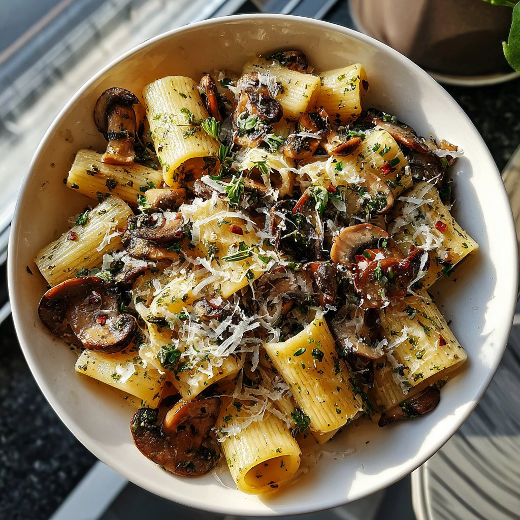 Rigatoni mit Pilzen und Kräutern