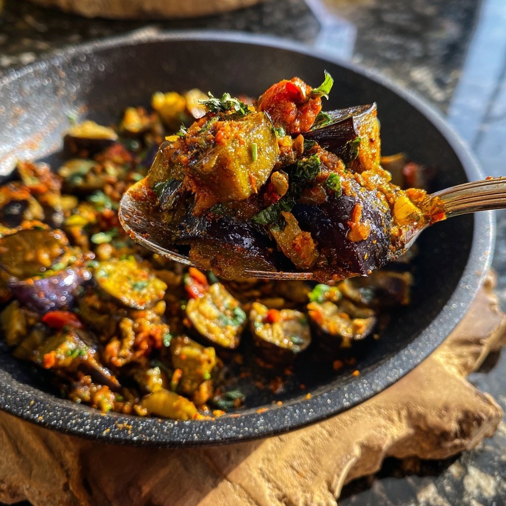 Auberginenpfanne würzig abgeschmeckt