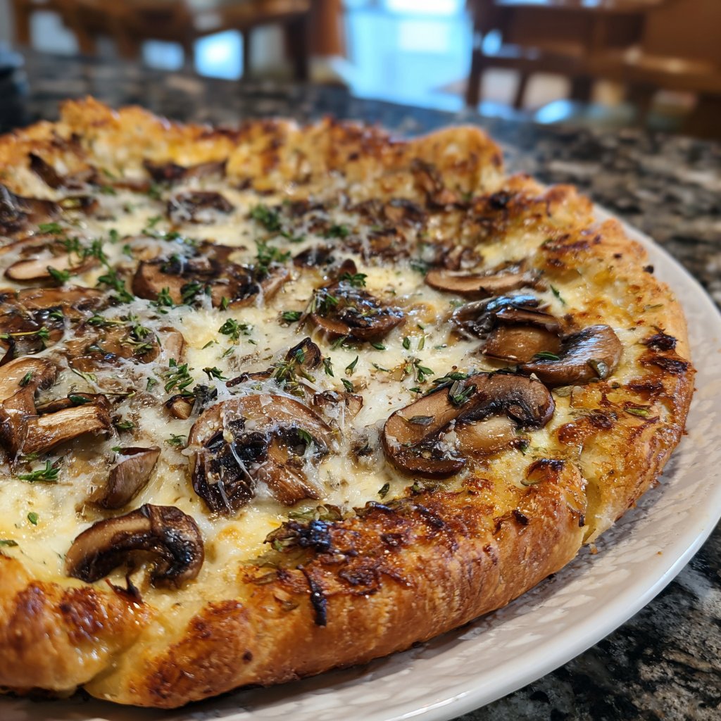 Pizza mit Pilzen und Thymian