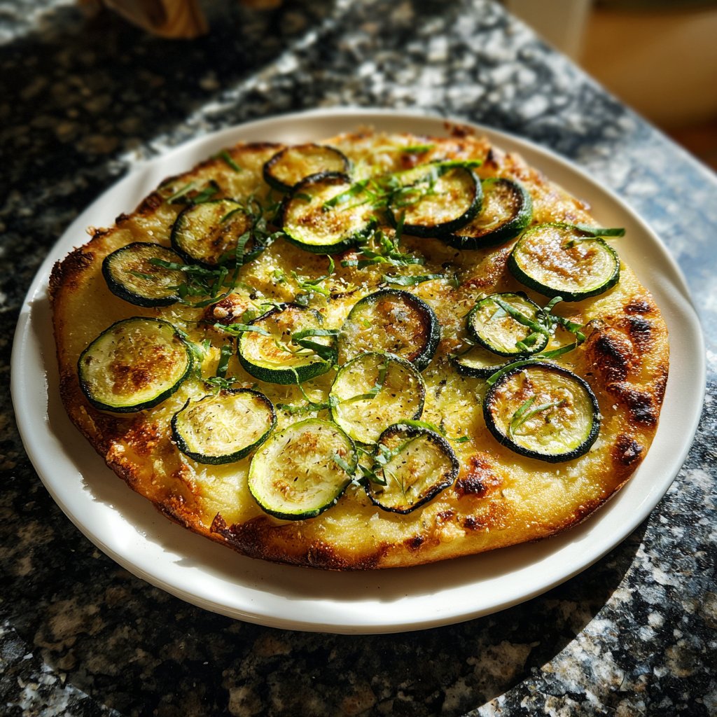 Pizza mit Zucchini und Zitronenöl
