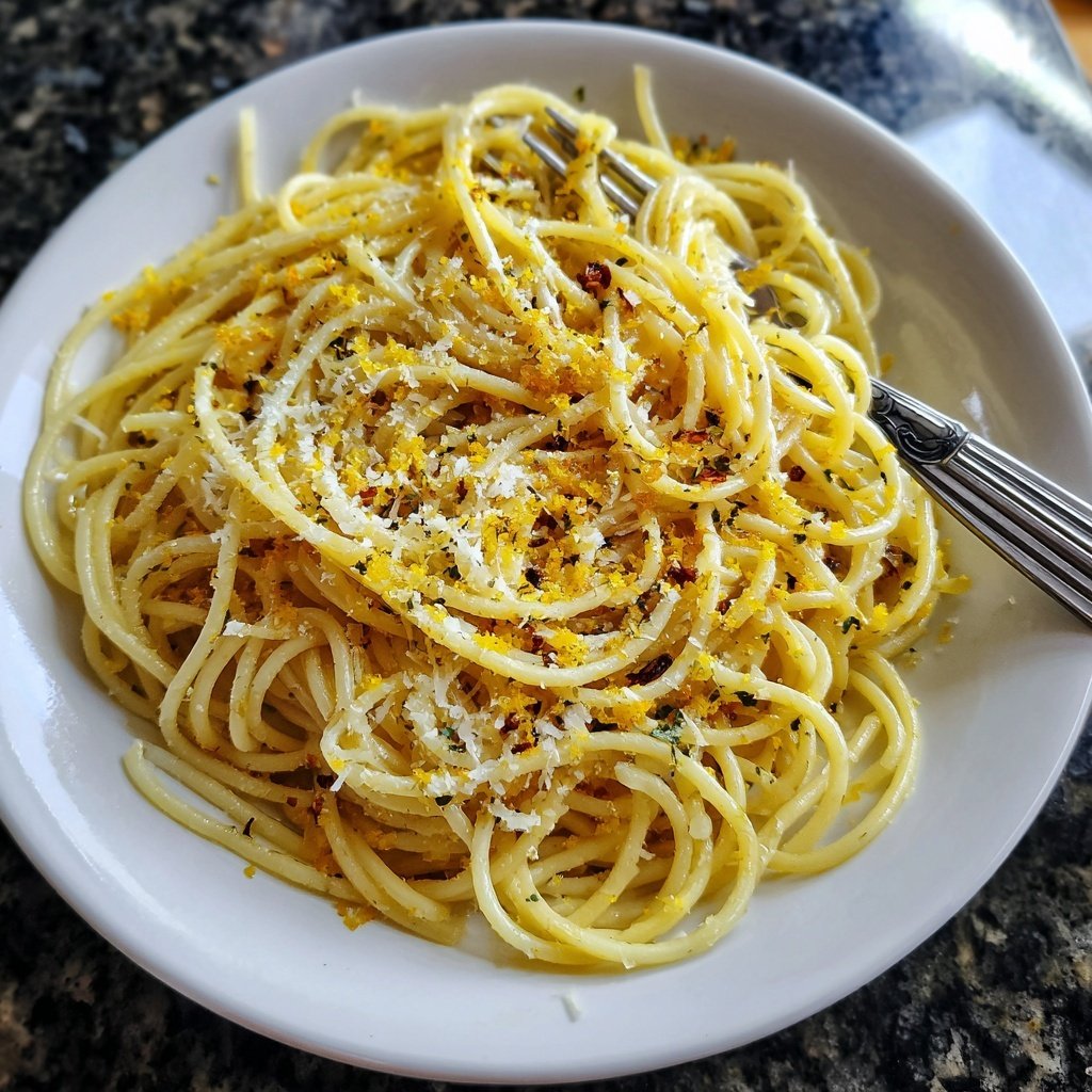 Spaghetti mit Zitronenschale und Parmesan